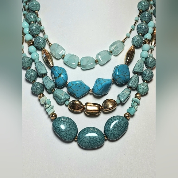 Bocar Goldtone and Faux Turquoise Multi-layered 4 Strand Necklace - Picture 4 of 12